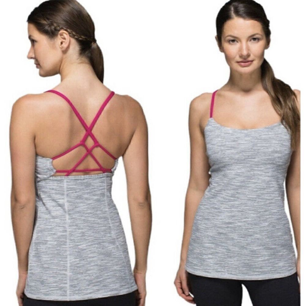 Lululemon Dancing Warrior Tank Top Gray Pink Strap